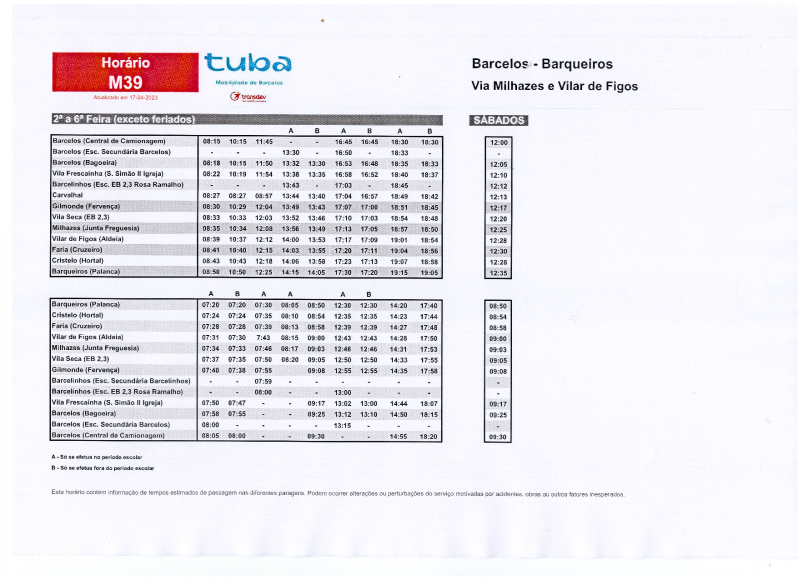 Horário - TUBA Horário - TUBA