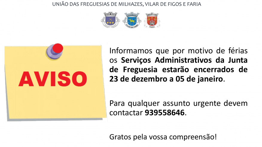 Encerramento / Atendimento para Férias